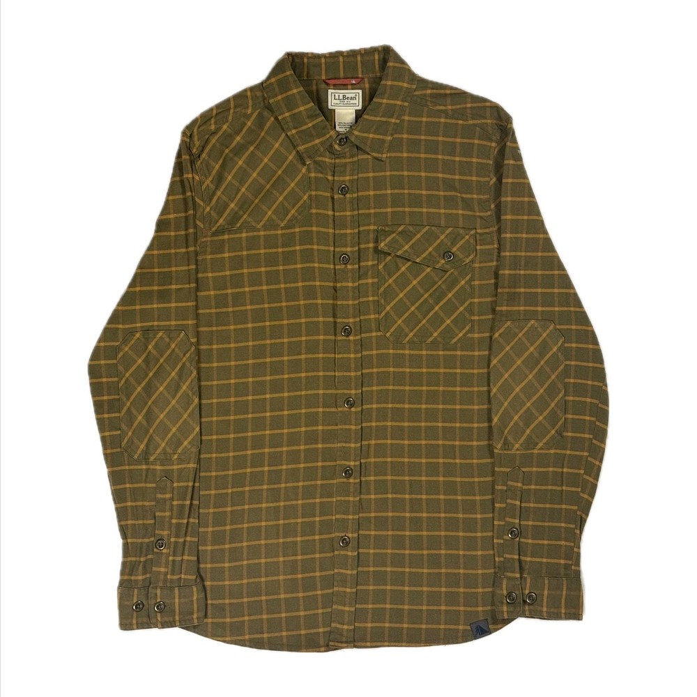 LL Bean Timberline Field Hunting khaki green plaid flannel shirt mens medium